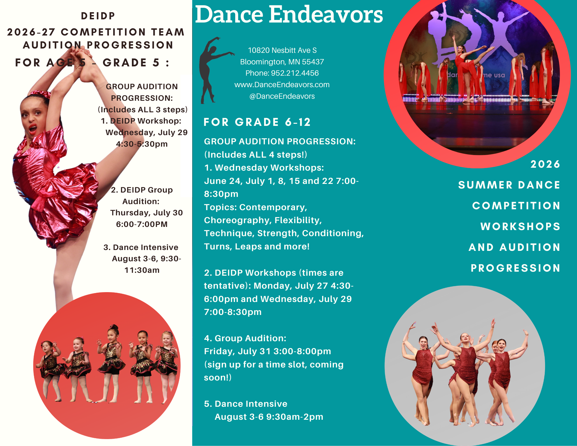 Dance Endeavors program brochure showing dance classes and offerings
